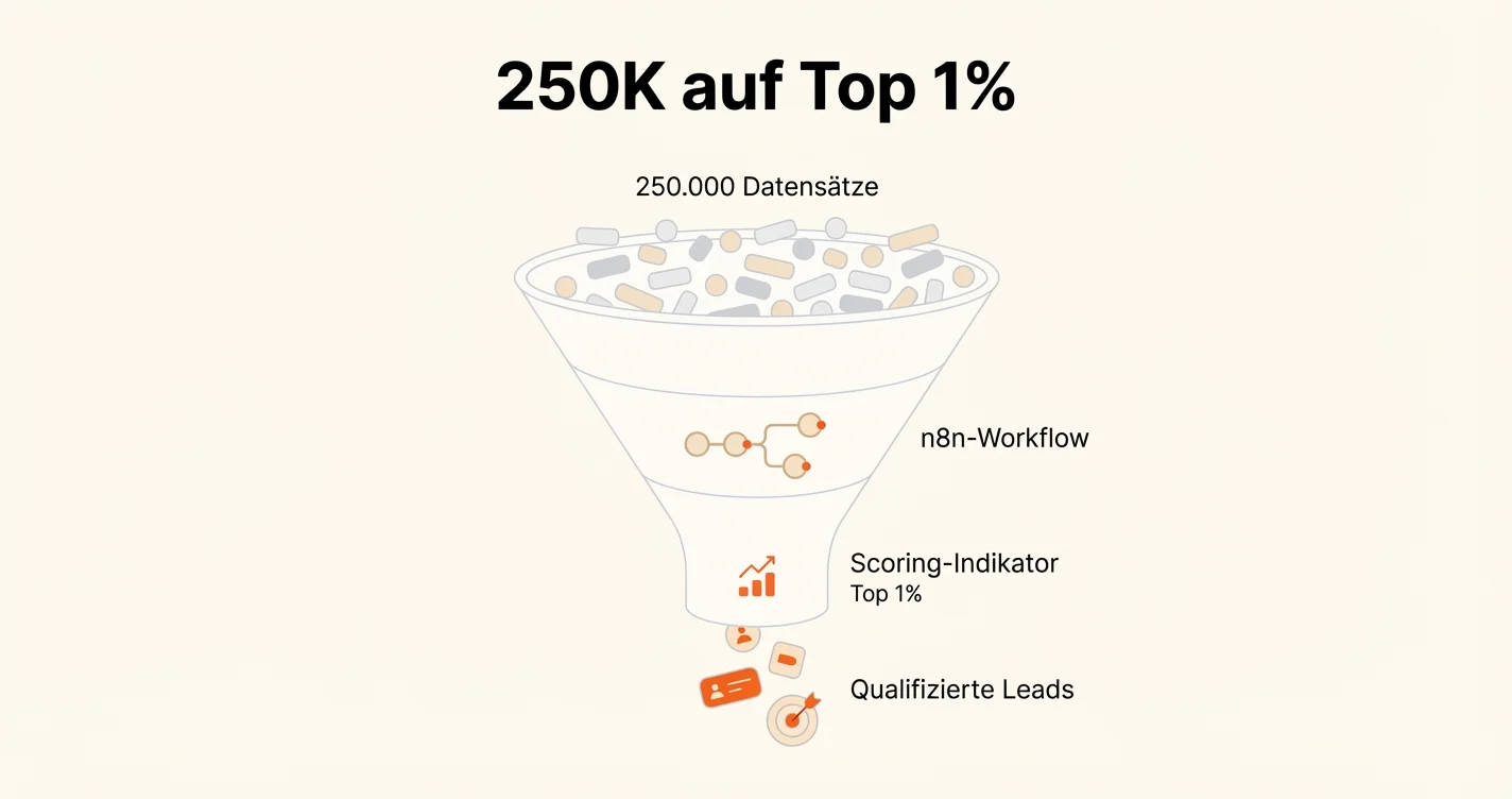 Konzeptionelle Trichter-Illustration: 250.000 Leads werden automatisiert auf Top 1% qualifiziert