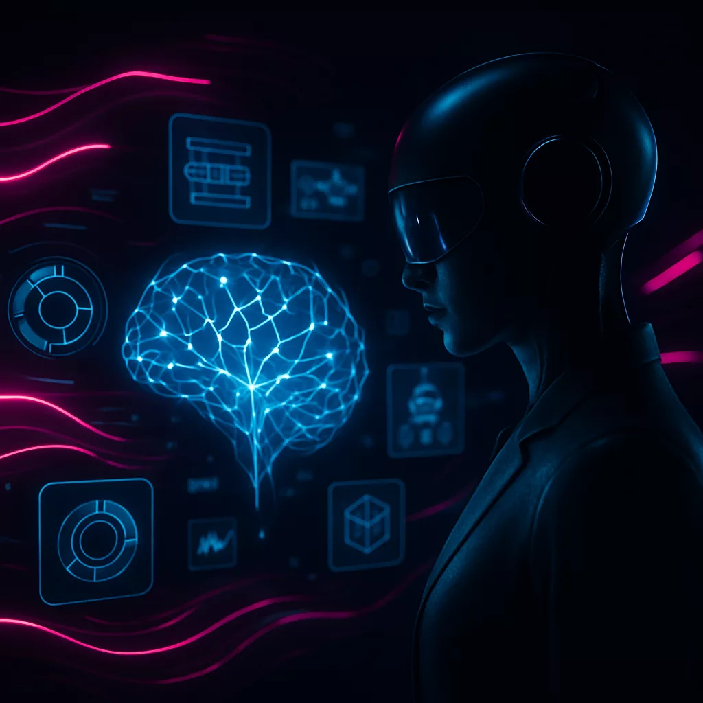 Futuristic AI Agent Neural Network Hologram