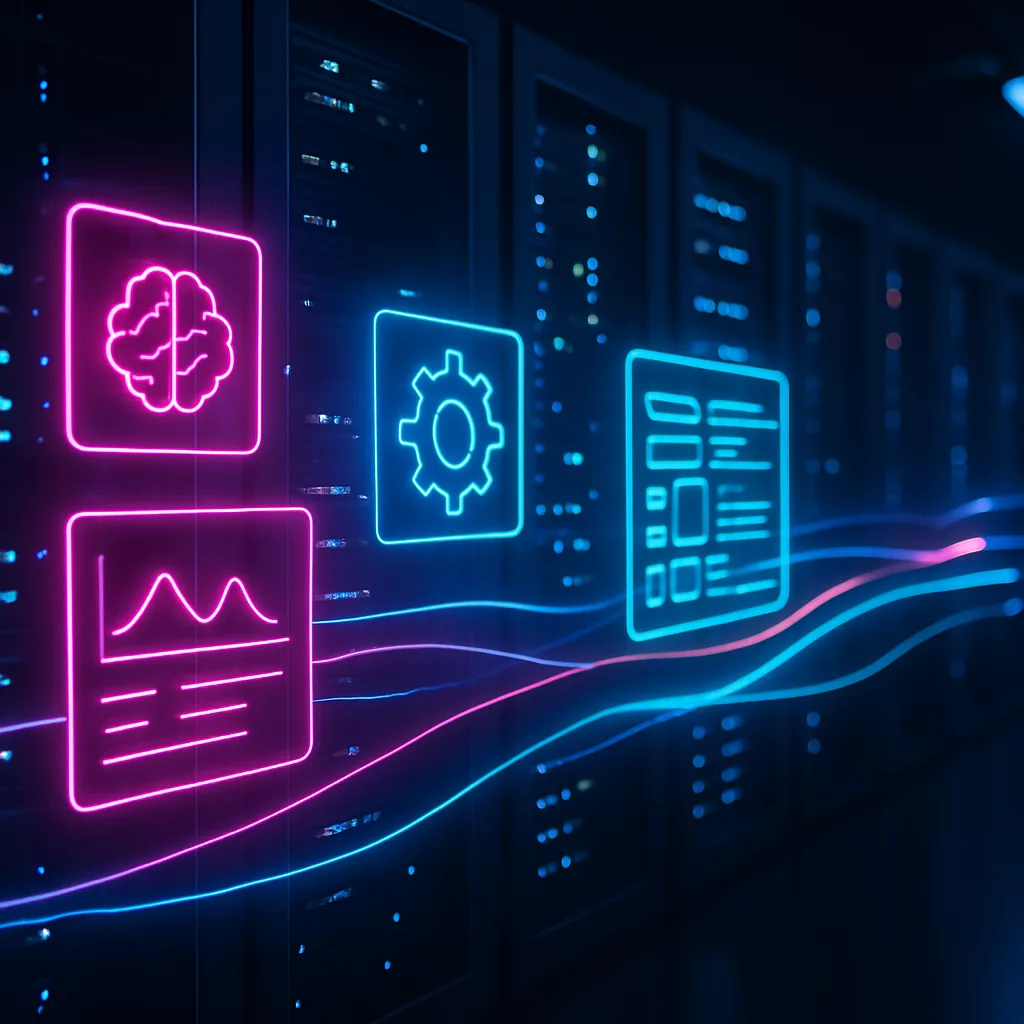 Self-hosted AI Workflow Automation in Futuristic Server Room